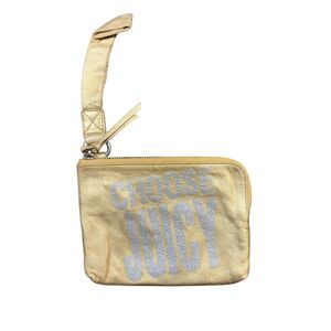 VTG Retro Juicy Couture Choose Juicy Gold Glitter Leather Wristlet Womens Lined